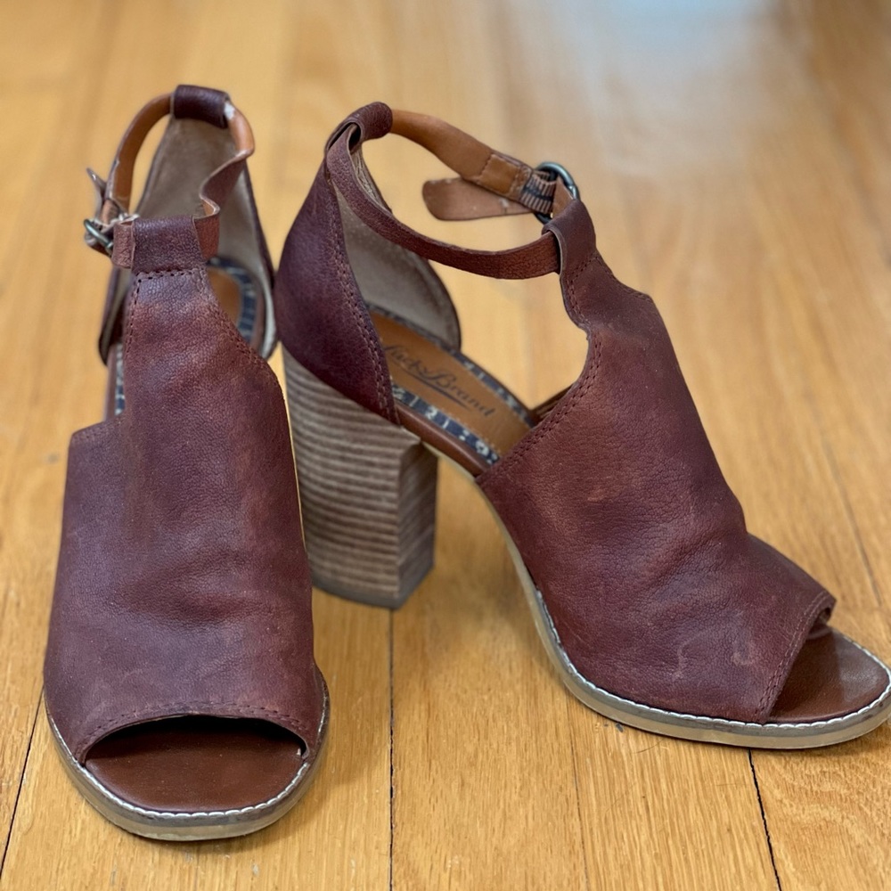 Lucky Brand Peep Toe Ankle Strap Heeled Sandals